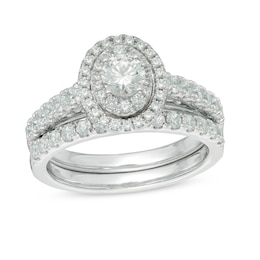 Previously Owned - 1-1/5 CT. T.W. Diamond Double Oval Frame Bridal Set in 14K White Gold