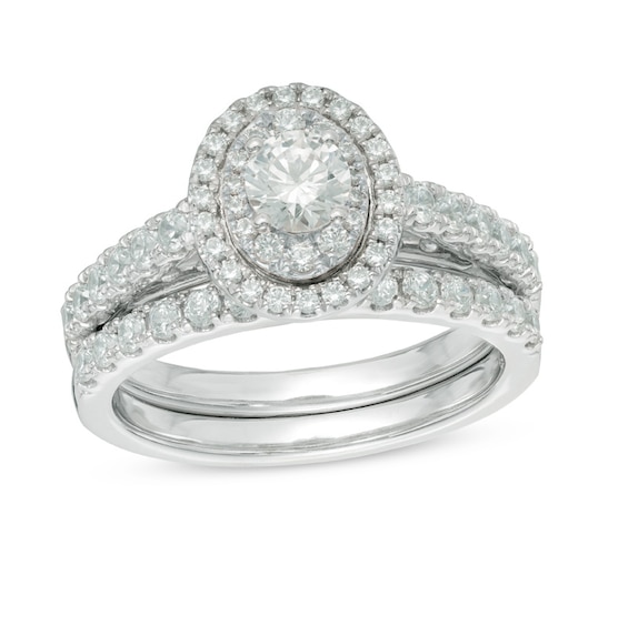 Previously Owned - 1-1/5 CT. T.w. Diamond Double Oval Frame Bridal Set in 14K White Gold