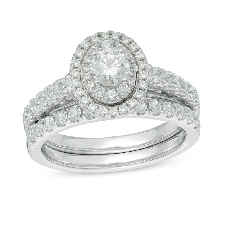 Main Image 1 of Previously Owned - 1-1/5 CT. T.W. Diamond Double Oval Frame Bridal Set in 14K White Gold