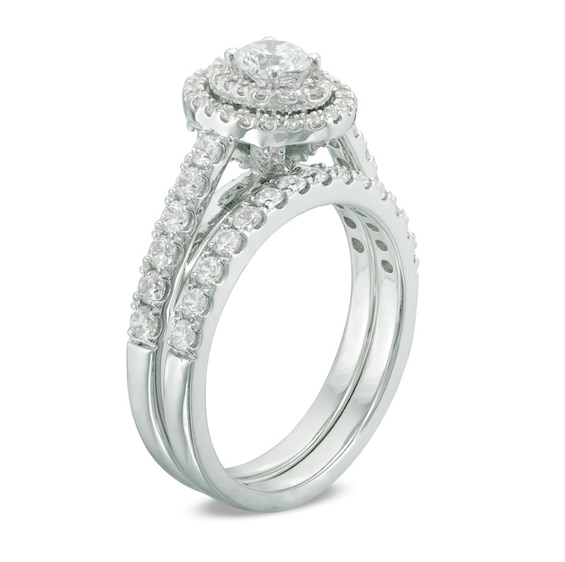 Previously Owned - 1-1/5 CT. T.w. Diamond Double Oval Frame Bridal Set in 14K White Gold