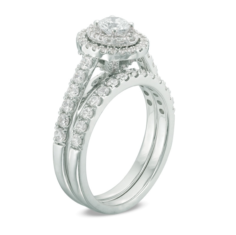 Main Image 2 of Previously Owned - 1-1/5 CT. T.W. Diamond Double Oval Frame Bridal Set in 14K White Gold