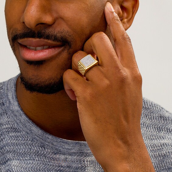 Previously Owned - Men's 1 CT. T.w. Composite Diamond Square-Top Woven Shank Ring in 10K Gold
