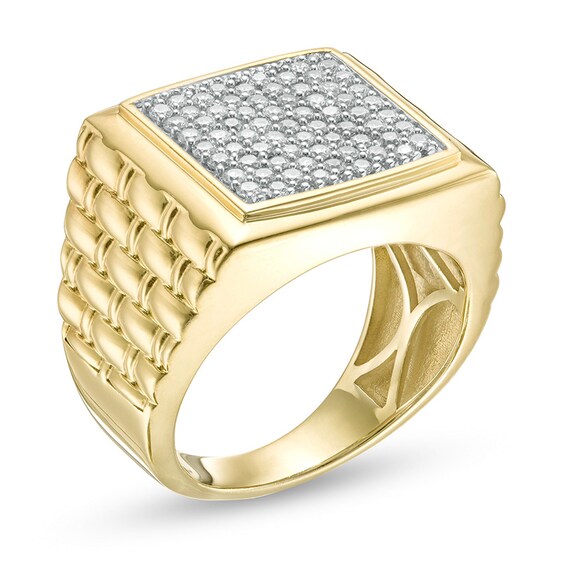 Previously Owned - Men's 1 CT. T.w. Composite Diamond Square-Top Woven Shank Ring in 10K Gold