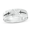 Thumbnail Image 1 of Previously Owned - 1/20 CT. T.W. Diamond Five Stone Antique-Finish Double Cross Wedding Band in 10K White Gold