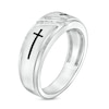 Thumbnail Image 3 of Previously Owned - 1/20 CT. T.W. Diamond Five Stone Antique-Finish Double Cross Wedding Band in 10K White Gold