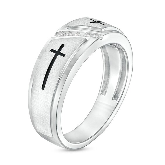 Previously Owned - 1/20 CT. T.w. Diamond Five Stone Antique-Finish Double Cross Wedding Band in 10K White Gold