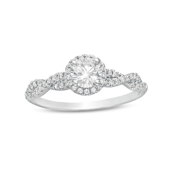 Previously Owned - 3/4 CT. T.w. Diamond Frame Twist Shank Engagement Ring in 14K White Gold