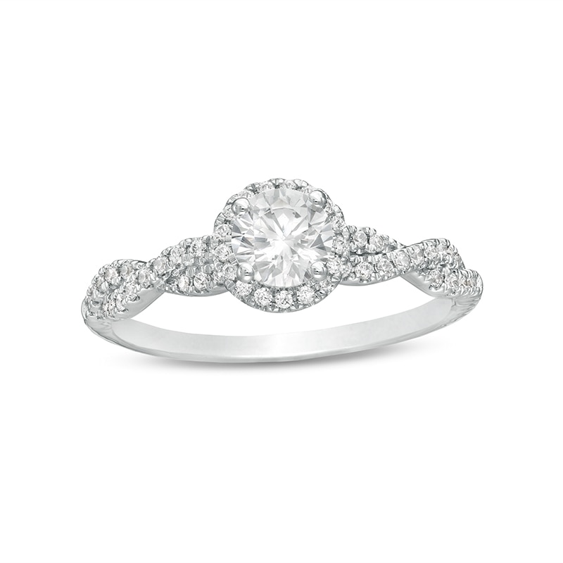 Main Image 1 of Previously Owned - 3/4 CT. T.W. Diamond Frame Twist Shank Engagement Ring in 14K White Gold