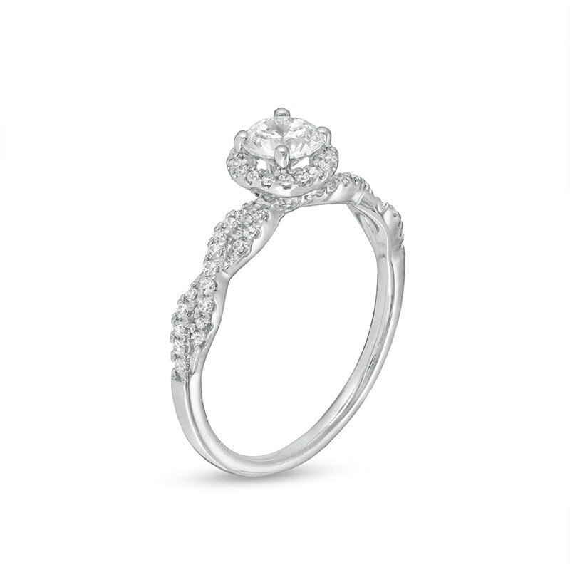 Main Image 3 of Previously Owned - 3/4 CT. T.W. Diamond Frame Twist Shank Engagement Ring in 14K White Gold