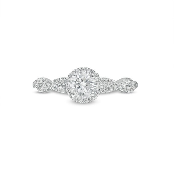 Previously Owned - 3/4 CT. T.w. Diamond Frame Twist Shank Engagement Ring in 14K White Gold