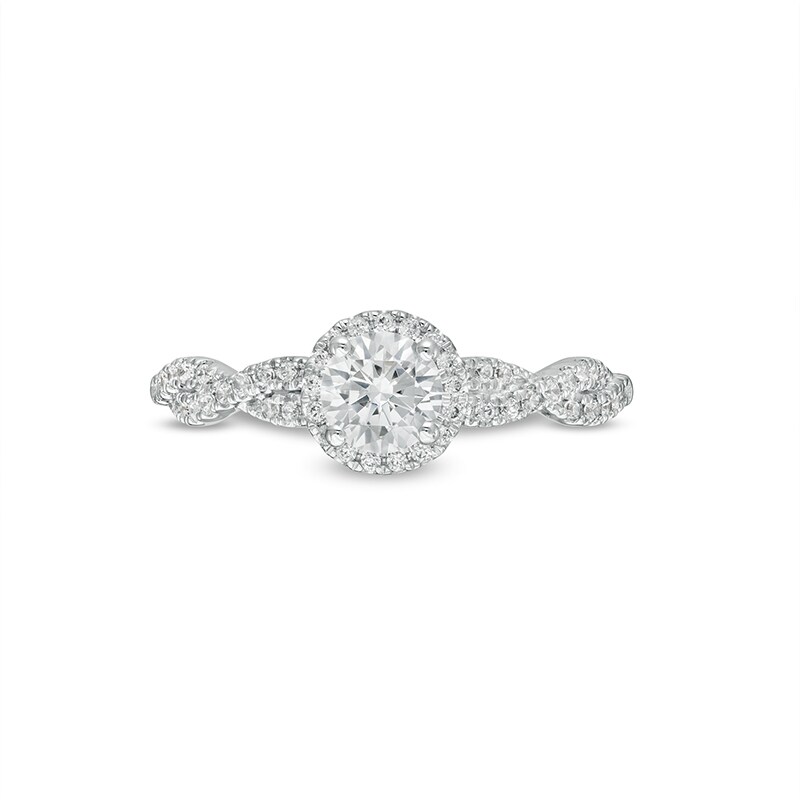 Main Image 4 of Previously Owned - 3/4 CT. T.W. Diamond Frame Twist Shank Engagement Ring in 14K White Gold