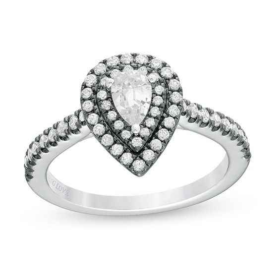 Previously Owned - Vera Wang Love Collection 3/4 CT. T.w. Pear-Shaped Diamond Frame Engagement Ring in 14K White Gold