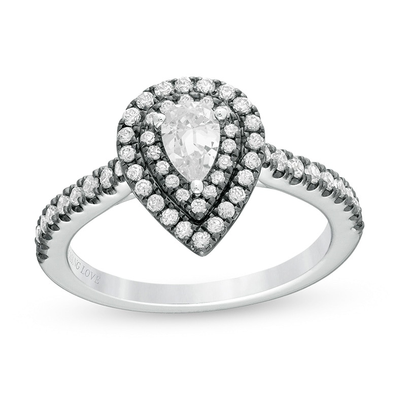 Main Image 1 of Previously Owned - Vera Wang Love Collection 3/4 CT. T.W. Pear-Shaped Diamond Frame Engagement Ring in 14K White Gold