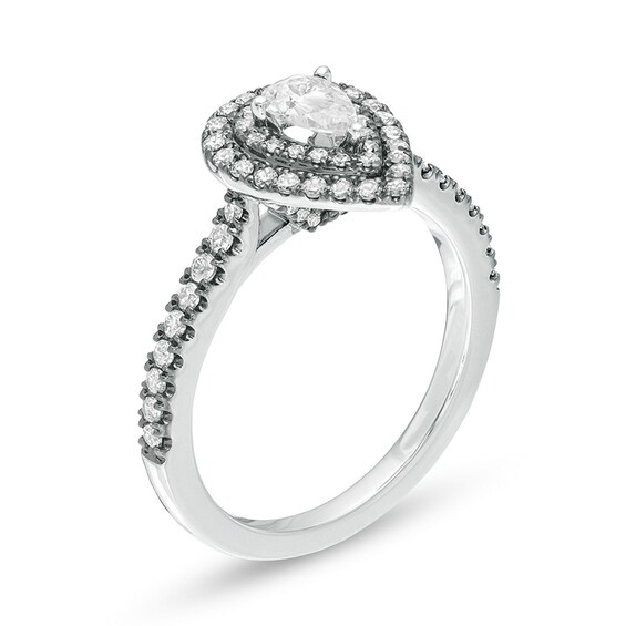 Previously Owned - Vera Wang Love Collection 3/4 CT. T.w. Pear-Shaped Diamond Frame Engagement Ring in 14K White Gold