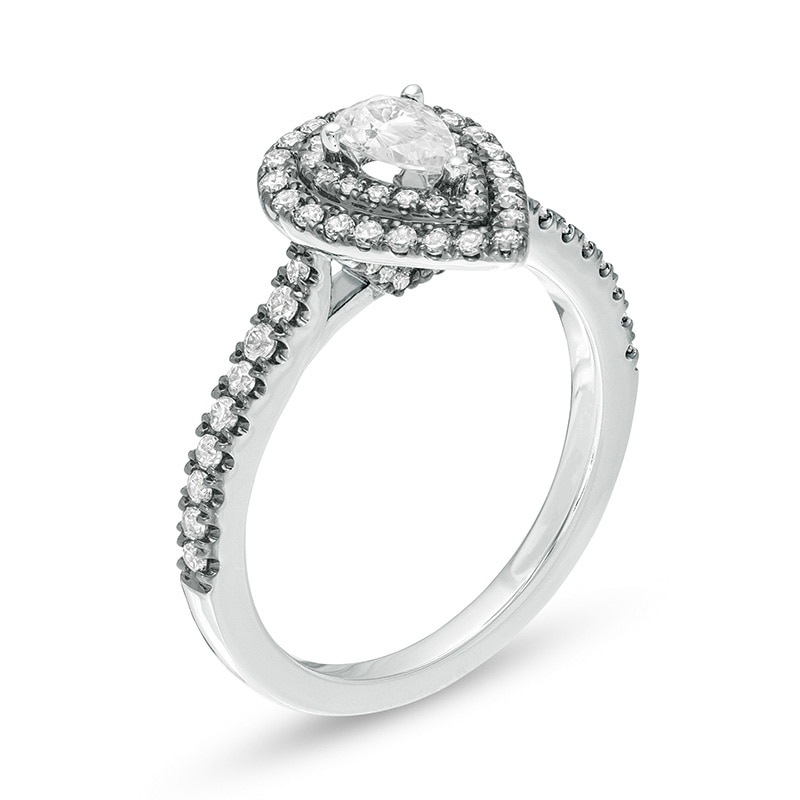 Main Image 2 of Previously Owned - Vera Wang Love Collection 3/4 CT. T.W. Pear-Shaped Diamond Frame Engagement Ring in 14K White Gold