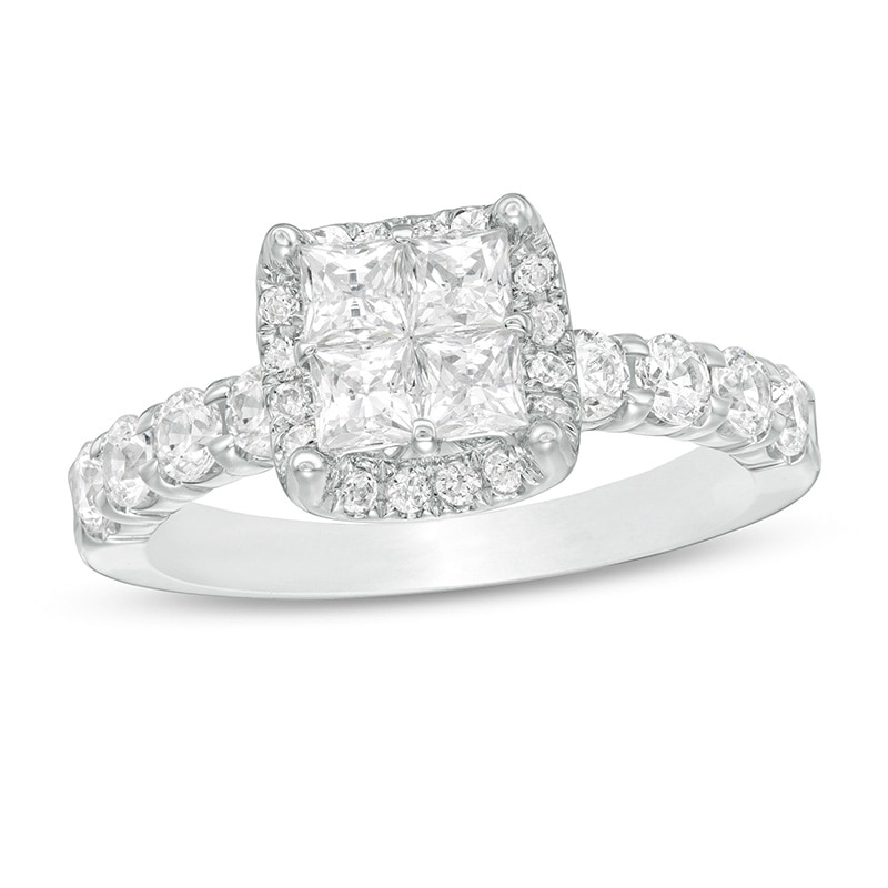 Main Image 1 of Previously Owned - 1-5/8 CT. T.W. Princess-Cut Quad Diamond Frame Engagement Ring in 14K White Gold