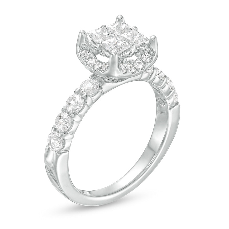 Main Image 3 of Previously Owned - 1-5/8 CT. T.W. Princess-Cut Quad Diamond Frame Engagement Ring in 14K White Gold