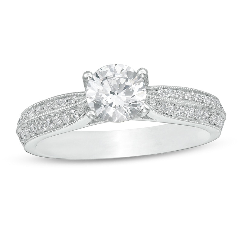 Main Image 1 of Previously Owned - 1 CT. T.W. Diamond Double Row Vintage-Style Engagement Ring in 14K White Gold