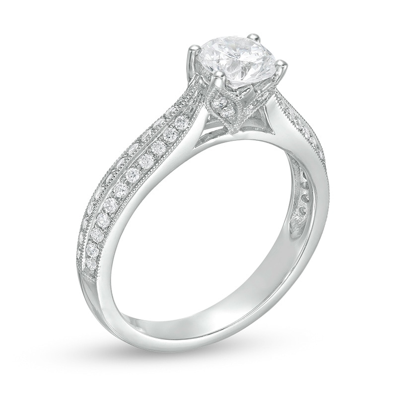 Main Image 3 of Previously Owned - 1 CT. T.W. Diamond Double Row Vintage-Style Engagement Ring in 14K White Gold