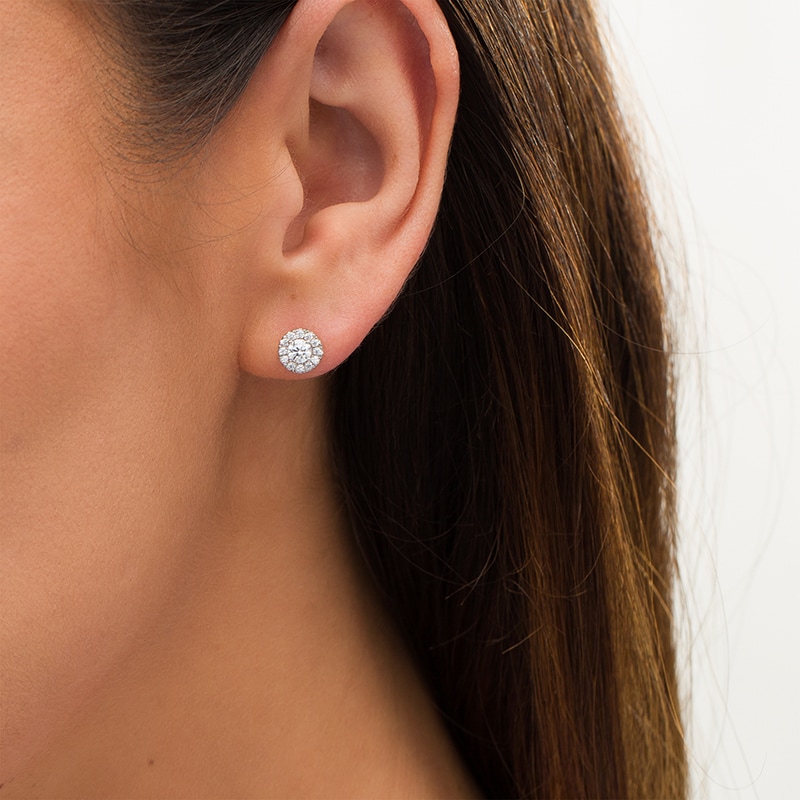 Main Image 2 of Previously Owned - 1/2 CT. T.W. Diamond Frame Stud Earrings in 14K White Gold (I/I2)
