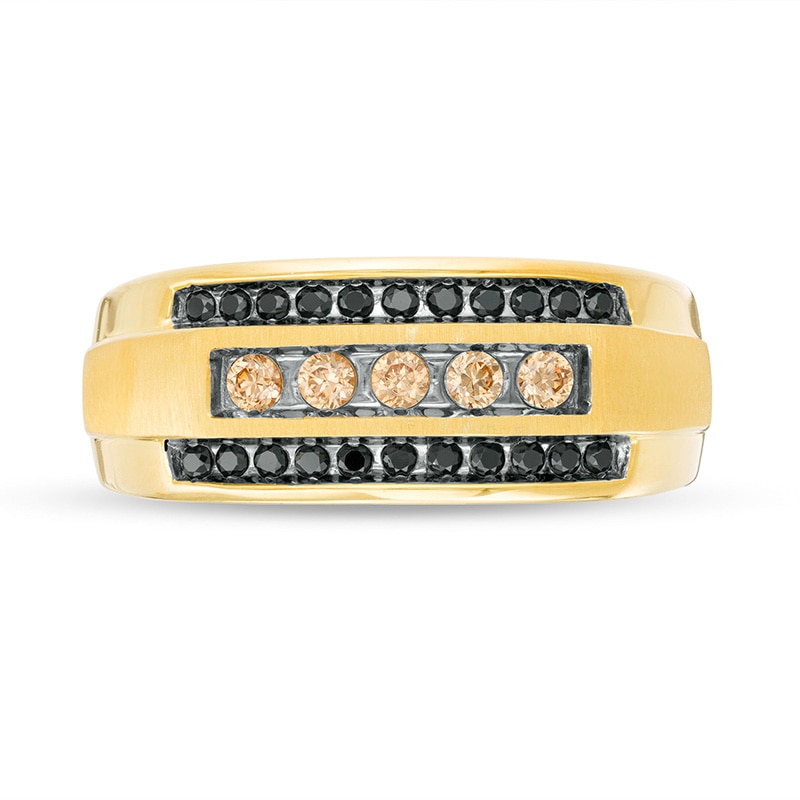 Main Image 3 of Previously Owned - 1/2 CT. T.W. Black Enhanced and Champagne Diamond Triple Row Ring in 10K Gold