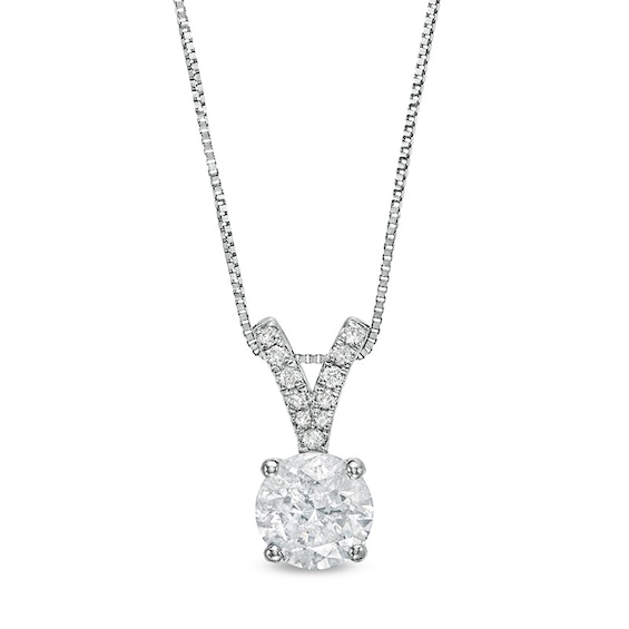 Previously Owned - 1 CT. T.w. Diamond "V" Drop Pendant in 14K White Gold (J/I3) - 18.25"