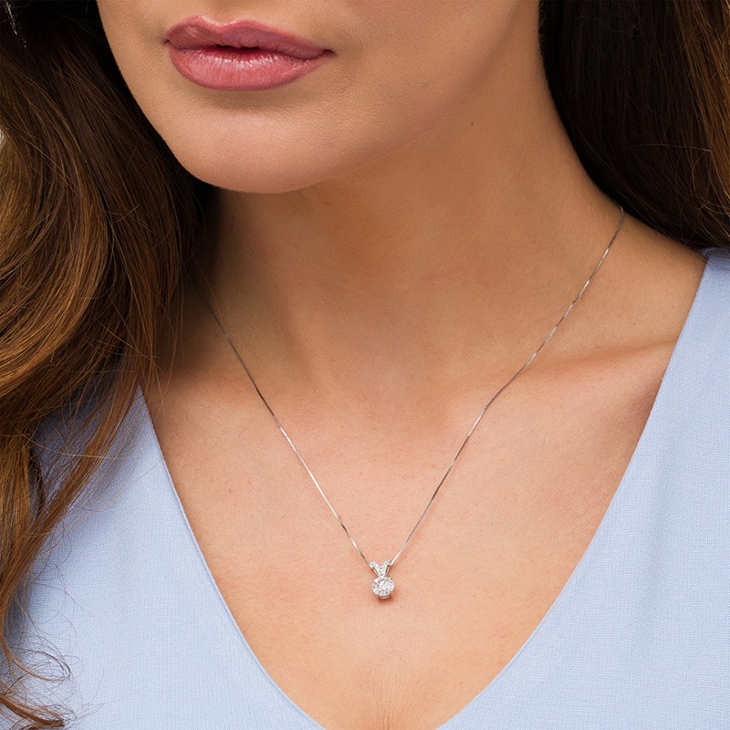 Main Image 2 of Previously Owned - 1 CT. T.W. Diamond "V" Drop Pendant in 14K White Gold (J/I3) - 18.25"