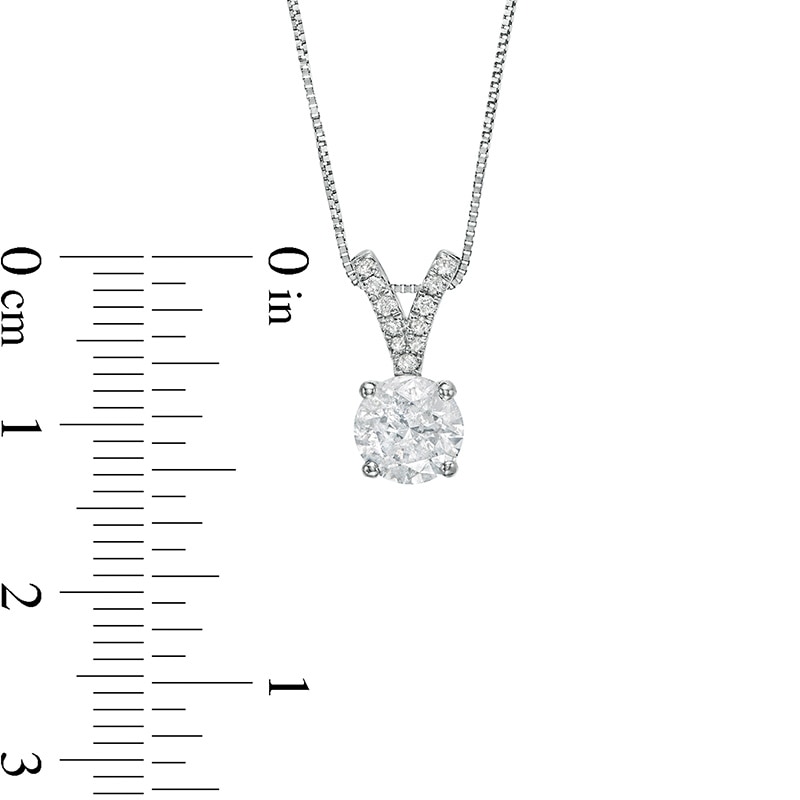 Main Image 3 of Previously Owned - 1 CT. T.W. Diamond "V" Drop Pendant in 14K White Gold (J/I3) - 18.25"