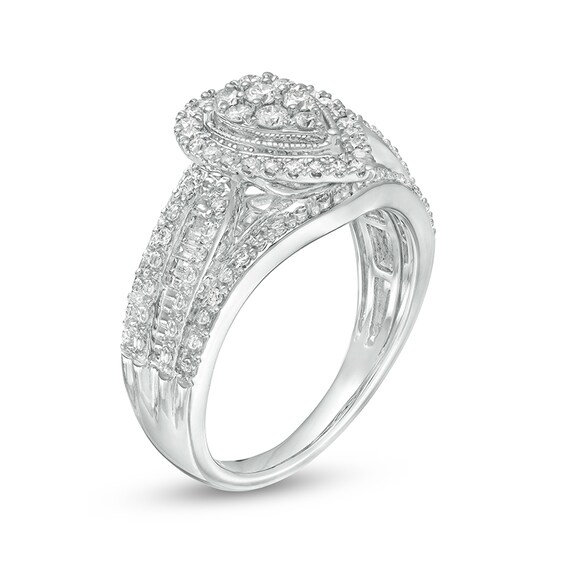 Previously Owned - 1/2 CT. T.w. Composite Pear Diamond Frame Multi-Row Engagement Ring in 10K White Gold