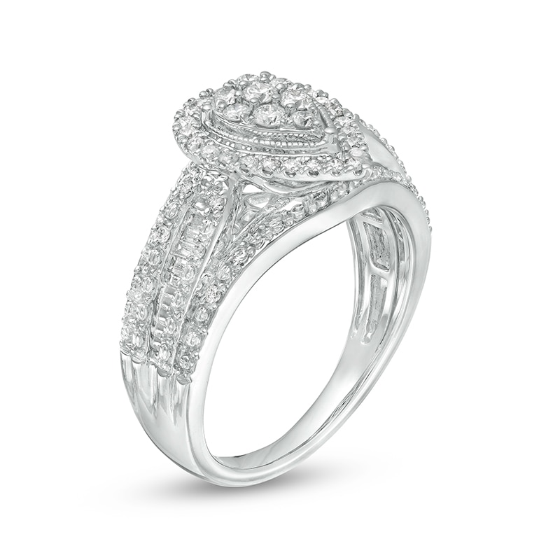 Main Image 3 of Previously Owned - 1/2 CT. T.W. Composite Pear Diamond Frame Multi-Row Engagement Ring in 10K White Gold