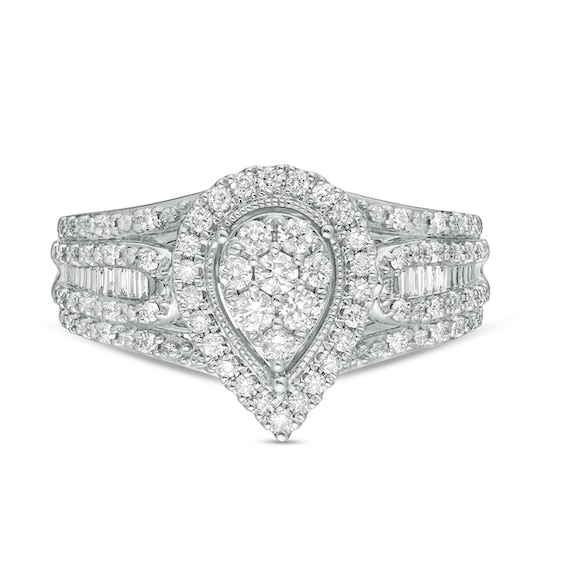 Previously Owned - 1/2 CT. T.w. Composite Pear Diamond Frame Multi-Row Engagement Ring in 10K White Gold