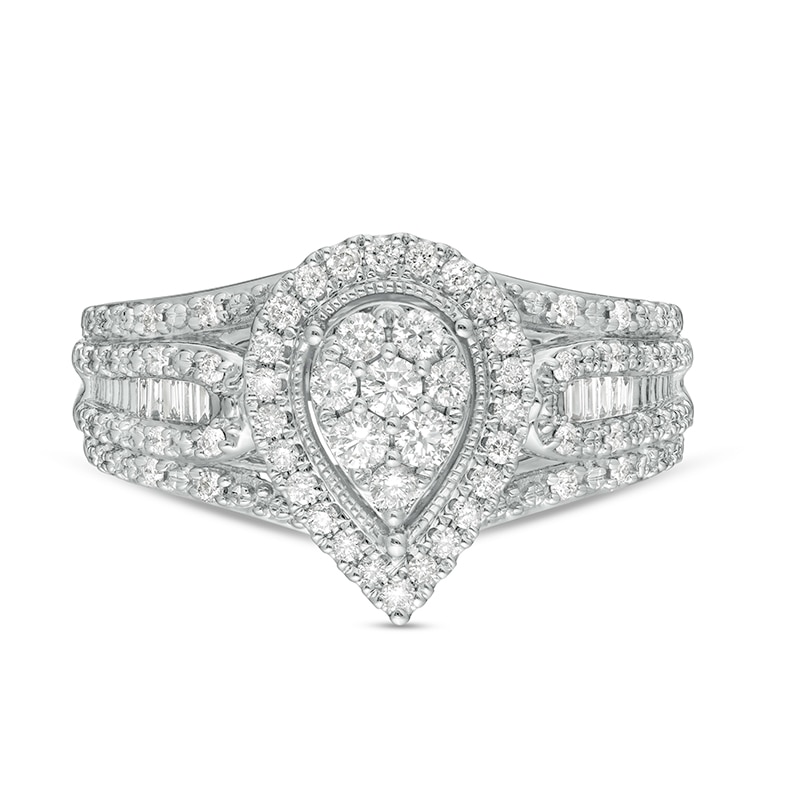 Main Image 4 of Previously Owned - 1/2 CT. T.W. Composite Pear Diamond Frame Multi-Row Engagement Ring in 10K White Gold