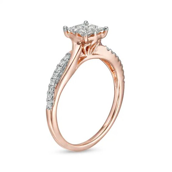 Previously Owned - 1/2 CT. T.w. Princess-Cut Quad Diamond Engagement Ring in 14K Rose Gold (I/I2)