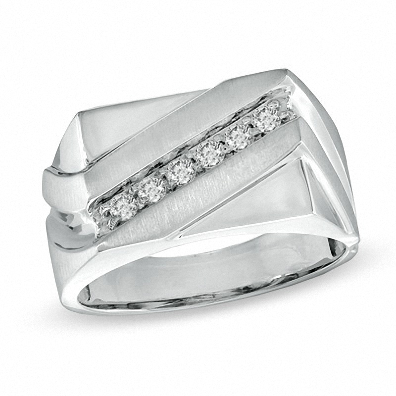 Main Image 1 of Previously Owned - Men's 1/4 CT. T.W. Diamond Slant Ring in 10K White Gold