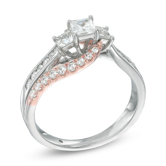 Previously Owned - Celebration Ideal 1 CT. T.w. Princess-Cut Diamond Three Stone Ring in 14K Two-Tone Gold (I/I1)