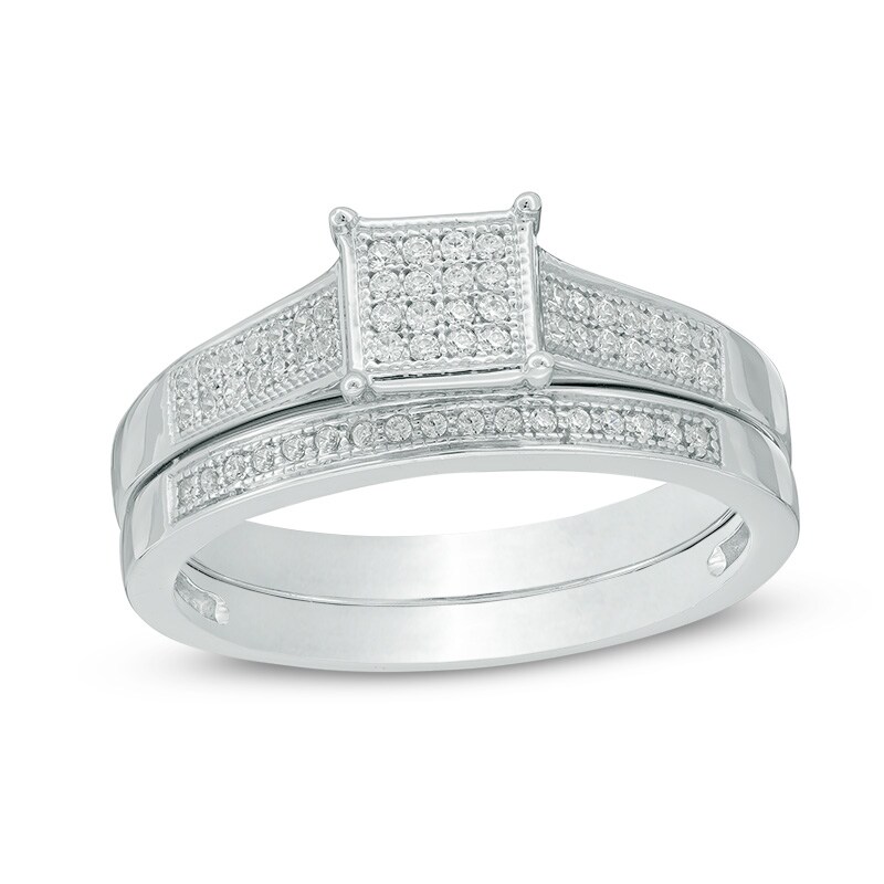 Main Image 1 of Previously Owned - 1/4 CT. T.W. Square Composite Diamond Bridal Set in 10K White Gold