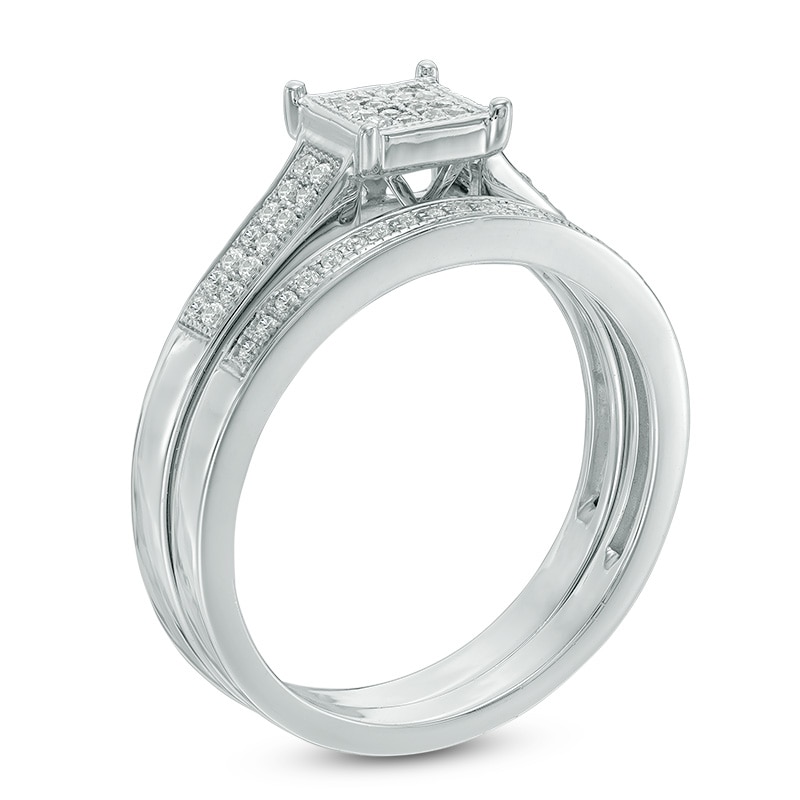 Main Image 2 of Previously Owned - 1/4 CT. T.W. Square Composite Diamond Bridal Set in 10K White Gold