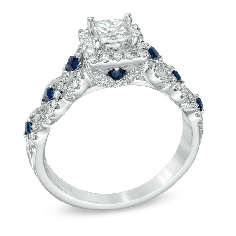 Main Image 2 of Previously Owned - Vera Wang Love Collection 1 CT. T.W. Diamond and Blue Sapphire Engagement Ring in 14K White Gold