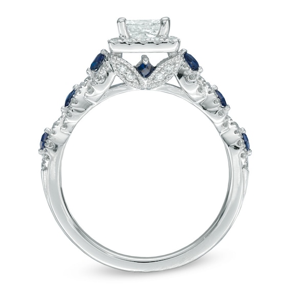 Previously Owned - Vera Wang Love Collection 1 CT. T.w. Diamond and Blue Sapphire Engagement Ring in 14K White Gold