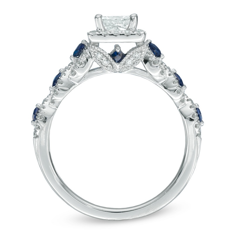 Main Image 3 of Previously Owned - Vera Wang Love Collection 1 CT. T.W. Diamond and Blue Sapphire Engagement Ring in 14K White Gold