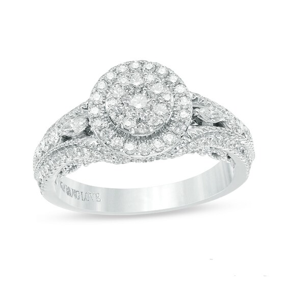 Previously Owned - Vera Wang Love Collection 1 CT. T.w. Diamond Vintage-Style Engagement Ring in 14K White Gold