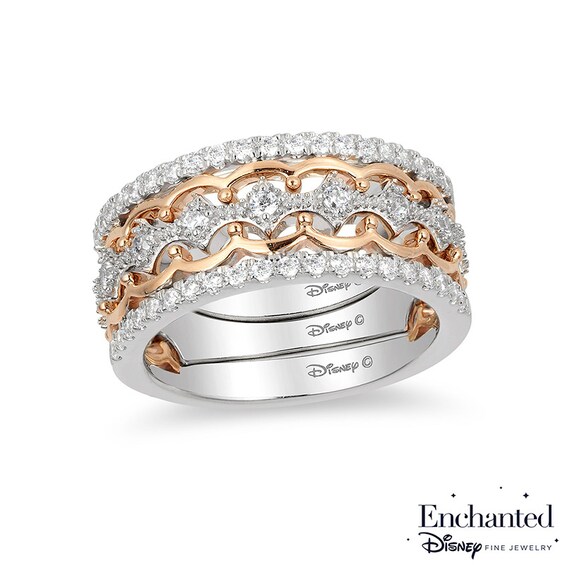 Previously Owned - Enchanted Disney Princess 1/2 CT. T.w. Diamond Tiara Stackable Three Ring Set in 14K Two-Tone Gold