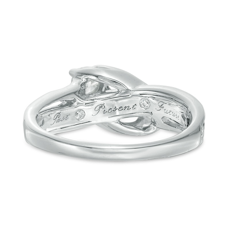 Main Image 3 of Previously Owned - 1 CT. T.W. Diamond Three Stone Slant Engagement Ring in 14K White Gold