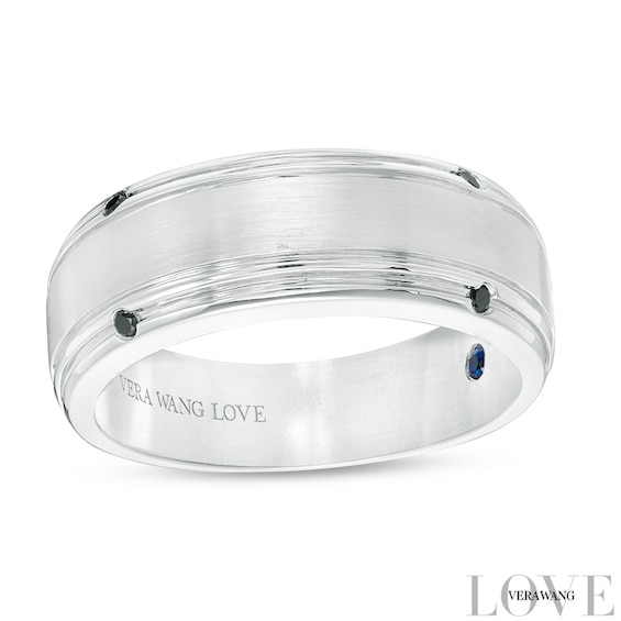 Previously Owned - Vera Wang Love Collection Men's 1/20 CT. T.w. Black Diamond Four Stone Wedding Band in 14K White Gold