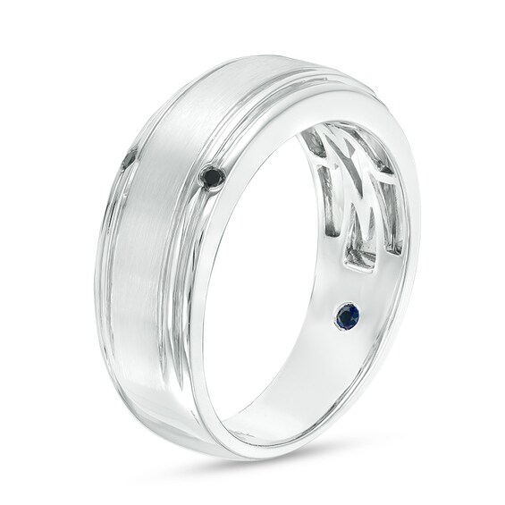 Previously Owned - Vera Wang Men's 1/20 CT. T.w. Black Diamond Four Stone Wedding Band in 14K White Gold