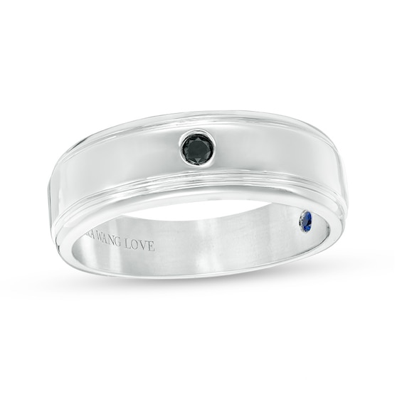 Previously Owned - Vera Wang Men's 1/20 CT. Black Diamond Solitaire Wedding Band in 14K White Gold