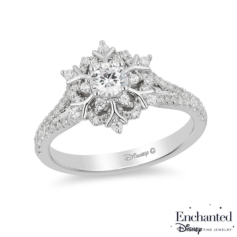 Main Image 1 of Previously Owned - Enchanted Disney Elsa 5/8 CT. T.W. Diamond Snowflake Engagement Ring in 14K White Gold