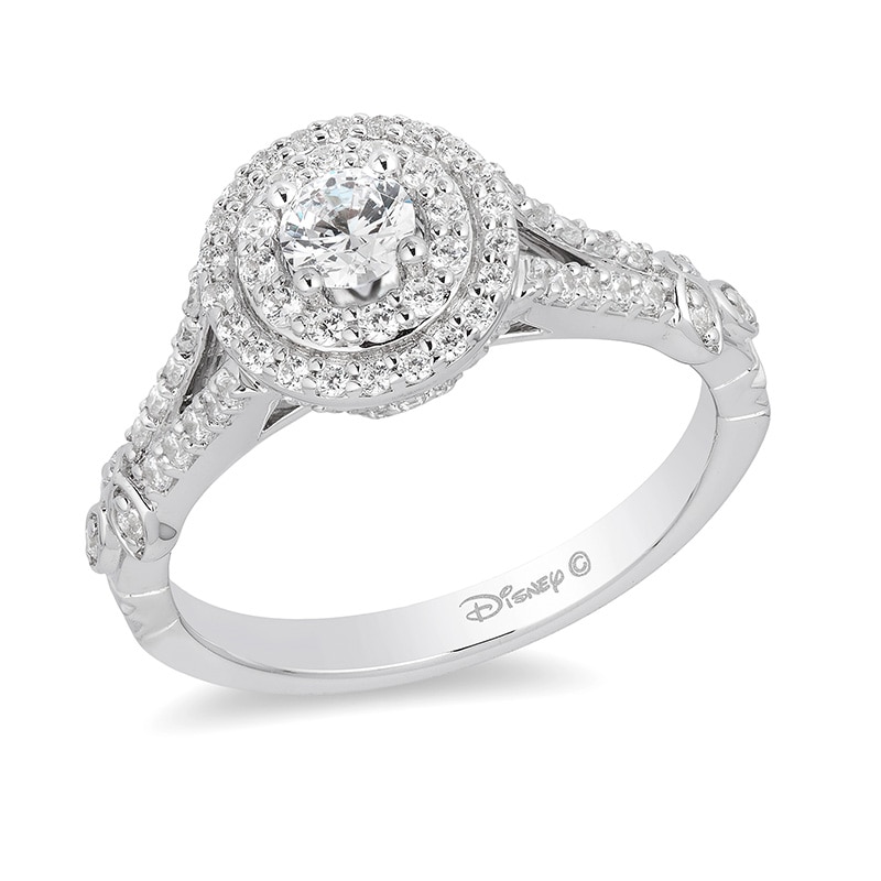 Main Image 1 of Previously Owned - Enchanted Disney Tiana 3/4 CT. T.W. Diamond Double Frame Engagement Ring in 14K White Gold