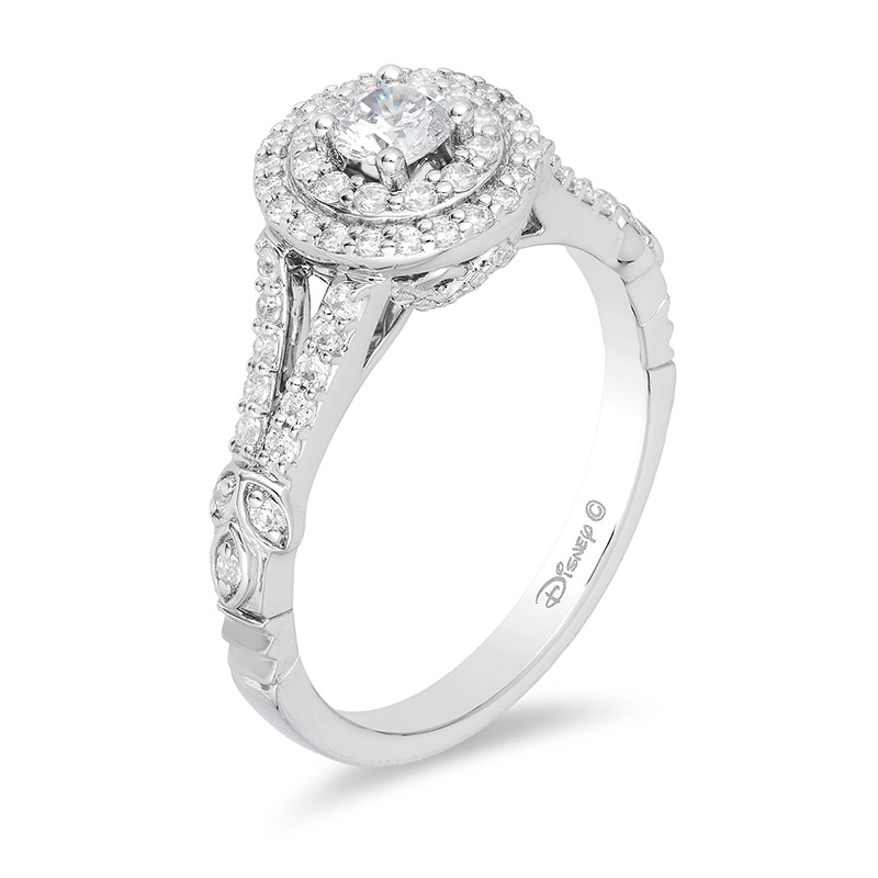 Main Image 3 of Previously Owned - Enchanted Disney Tiana 3/4 CT. T.W. Diamond Double Frame Engagement Ring in 14K White Gold