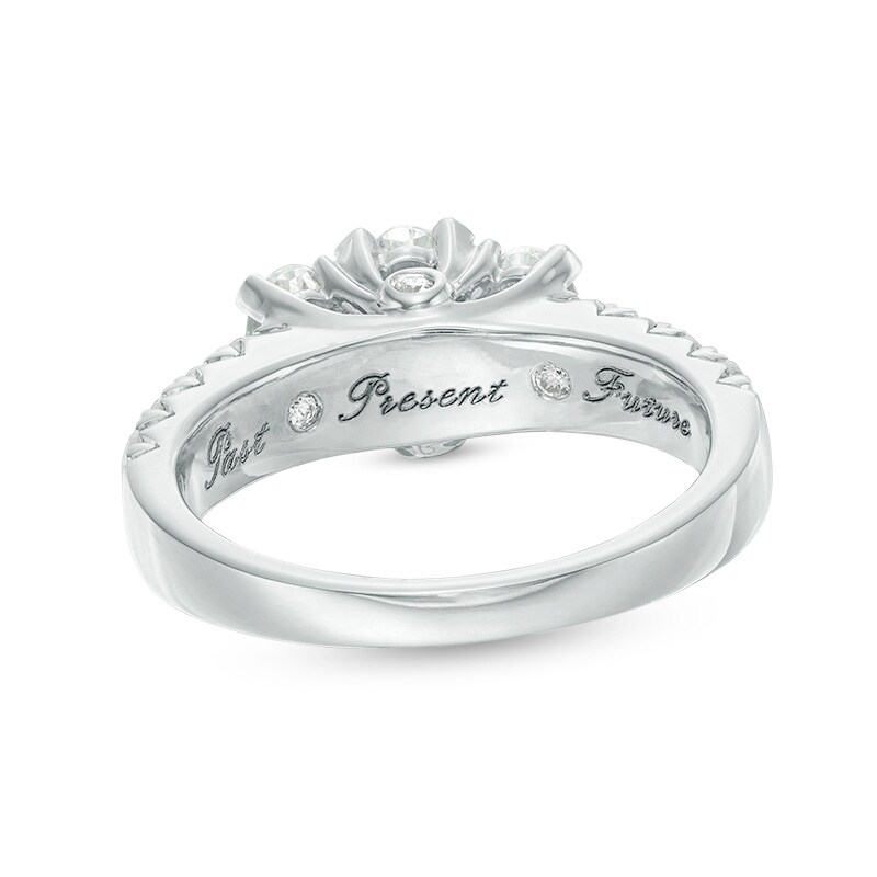 Main Image 4 of Previously Owned - 2 CT. T.W. Oval Diamond Past Present Future® Engagement Ring in 14K White Gold (I/I1)
